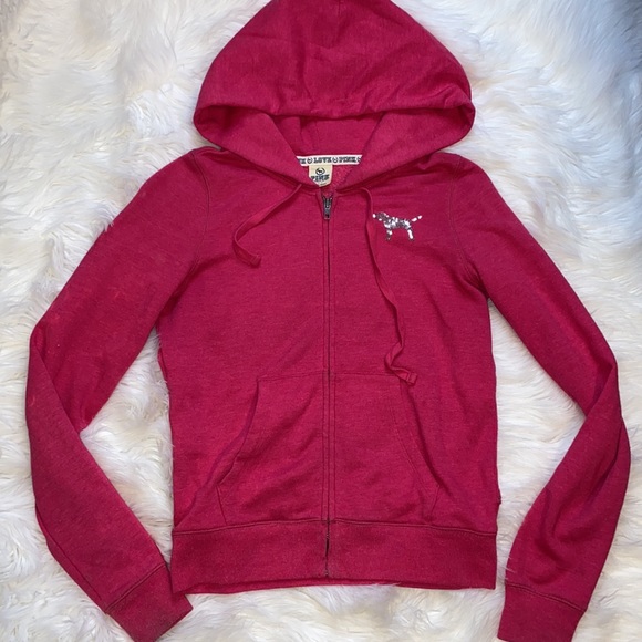 HP🛼[ VS PINK ] Old School Sequin Bling I Love Pink Hoodie - Picture 7 of 9